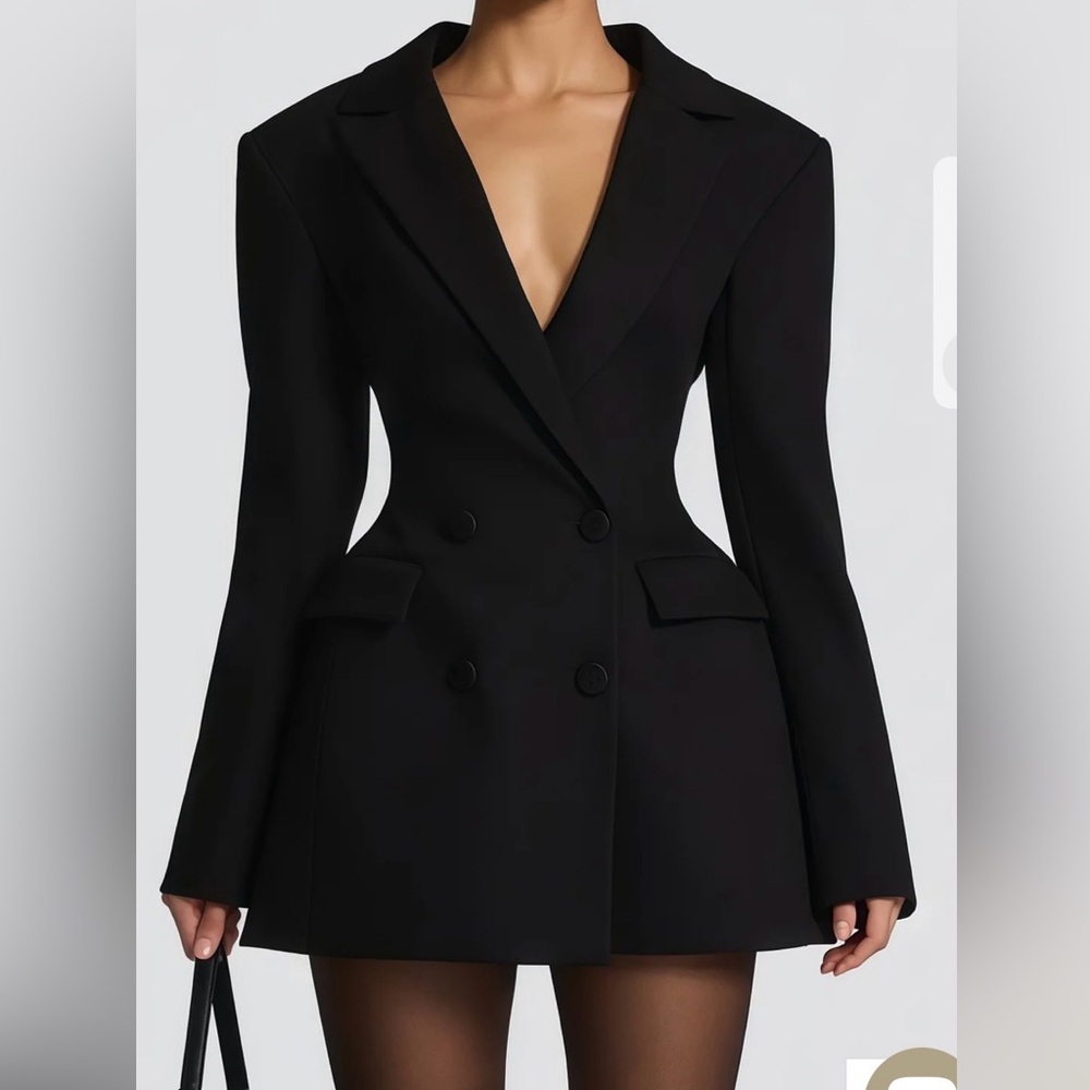 Tailored Osanne Black Double-Breasted Blazer Mini Dress
